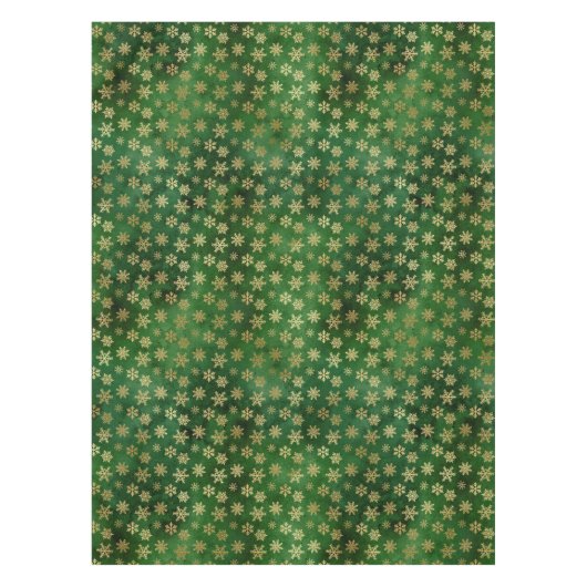 フェスティバルグリーンとゴールドフォイル冬の雪片 テーブルクロス (正面)