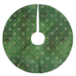 フェスティバルグリーンとゴールドフォイル冬の雪片 ブラッシュドポリエステルツリースカート