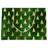 フェスティバルグリーンとゴールドフォイル冬クリスマスツリー ラージペーパーバッグ (正面)