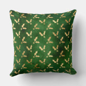 フェスティバルグリーンとゴールドフォイル冬クリスマスホリー クッション (裏面)