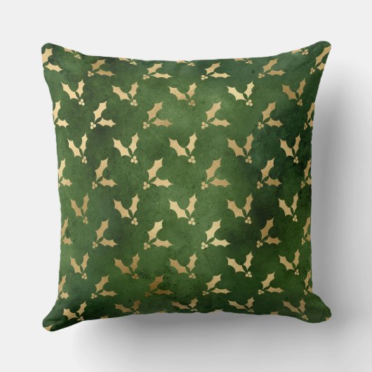 フェスティバルグリーンとゴールドフォイル冬クリスマスホリー クッション (裏面)