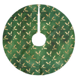 フェスティバルグリーンとゴールドフォイル冬クリスマスホリー ブラッシュドポリエステルツリースカート