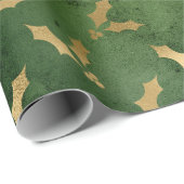 フェスティバルグリーンとゴールドフォイル冬クリスマスホリー ラッピングペーパー (ロールコーナー)