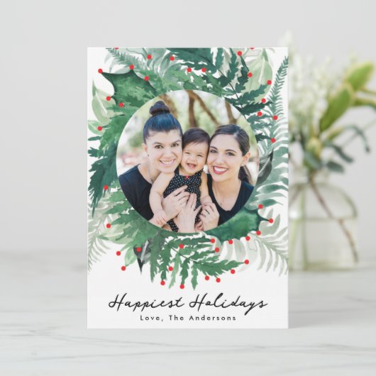 フェスティバルグリーンとレッドクリスマスホリデーフォトカード シーズンカード (スタンド正面)