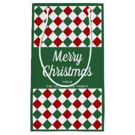 フェスティバルグリーンとレッドパターンメリークリスマス スモールペーパーバッグ