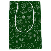 フェスティバルグリーンと白の冬のクリスマスパターン ミディアムペーパーバッグ (正面)