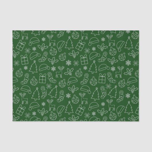 フェスティバルグリーンと白の冬のクリスマスパターン 薄葉紙 (正面)