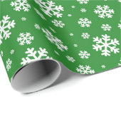 フェスティバルグリーンと白の冬の雪片パターン ラッピングペーパー (ロールコーナー)