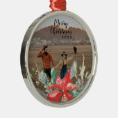 フェスティバルグリーンと赤クリスマスホリデーフォトメタ メタルオーナメント (右)