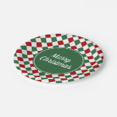 フェスティバルグリーンと赤チェックされたクリスマス ペーパープレート (アングル)