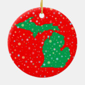 フェスティバルグリーンと赤ミシガン州の雪片の地図 セラミックオーナメント (裏面)