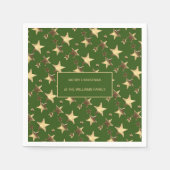 フェスティバルグリーンと金ゴールドクリスマススターズ名の追加 スタンダードカクテルナプキン (正面)