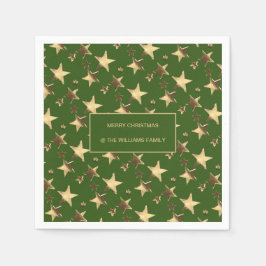 フェスティバルグリーンと金ゴールドクリスマススターズ名の追加 スタンダードカクテルナプキン