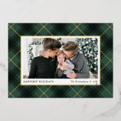 フェスティバルグリーンと金ゴールドタータンチェック格子写真 箔シーズンカード (正面)