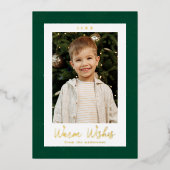 フェスティバルグリーンと金ゴールド雪片の写真 箔シーズンカード (正面)