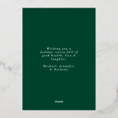 フェスティバルグリーンと金ゴールド雪片の写真 箔シーズンカード (裏面)