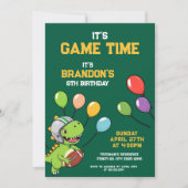 フェスティバルグリーンと黄色の恐竜子供の誕生日 招待状 (正面)