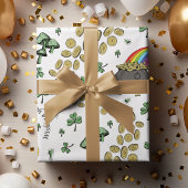 フェスティバルグリーンアイリッシュシャームロック、金ゴールド、花 ラッピングペーパーシート