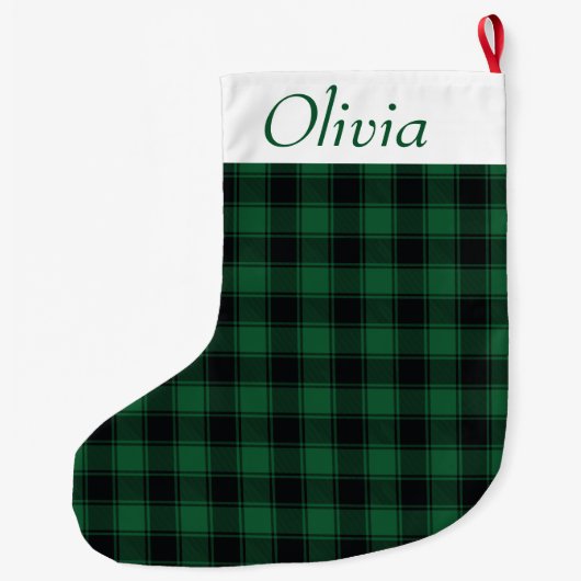 フェスティバルグリーンアンドブラックバッファロータータンチェックプレイド ラージクリスマスストッキング (裏面)