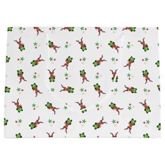 フェスティバルグリーンアンドレッドカースキークリスマストインデナー ラージペーパーバッグ (正面)