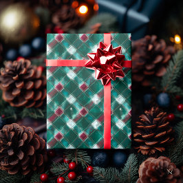 フェスティバルグリーンアンドレッドプレイドコージーホリデイ ラッピングペーパー