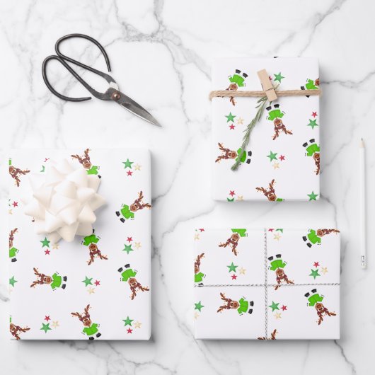 フェスティバルグリーンアンド金ゴールドカスキークリスマストインデナー ラッピングペーパーシート (正面)