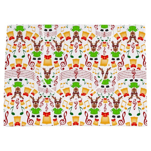 フェスティバルグリーンアンド金ゴールドカスキークリスマストインデナー ラージペーパーバッグ (正面)