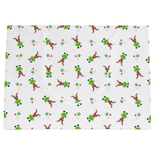 フェスティバルグリーンアンド金ゴールドカスキークリスマストインデナー ラージペーパーバッグ (正面)