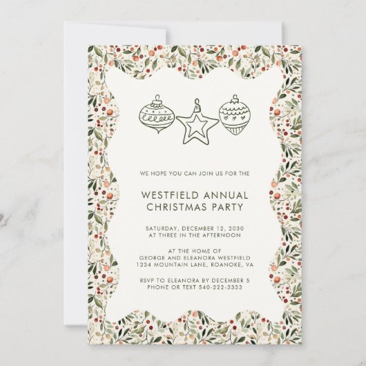 フェスティバルグリーンウェーブフレームクリスマスパーティー 招待状 (正面)
