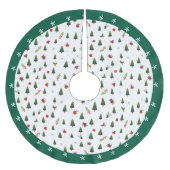 フェスティバルグリーンウォーターカラーパインツリーズホリーホリデイ ブラッシュドポリエステルツリースカート (正面)