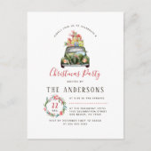 フェスティバルグリーンカークリスマスホリデーパーティー インビテーションポストカード (正面)