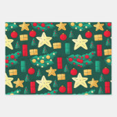 フェスティバルグリーンクリスマスとホリデーアイコン ラッピングペーパーシート (正面3)