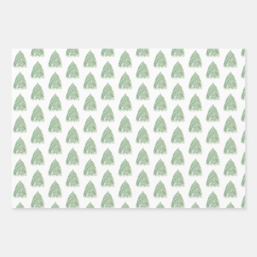 フェスティバルグリーンクリスマスツリーウォーターカラーホリデー ラッピングペーパーシート (正面3)
