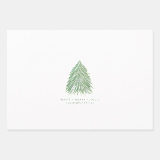 フェスティバルグリーンクリスマスツリーウォーターカラーホリデー ラッピングペーパーシート (正面)