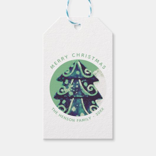 フェスティバルグリーンクリスマスツリーファミリーホリデー ギフトタグ (正面)