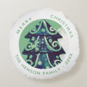 フェスティバルグリーンクリスマスツリーファミリーホリデー ラウンドクッション (裏面)