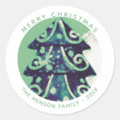 フェスティバルグリーンクリスマスツリーファミリーホリデー ラウンドシール (正面)