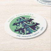 フェスティバルグリーンクリスマスツリーファミリーホリデー ラウンドペーパーコースター (アングル)