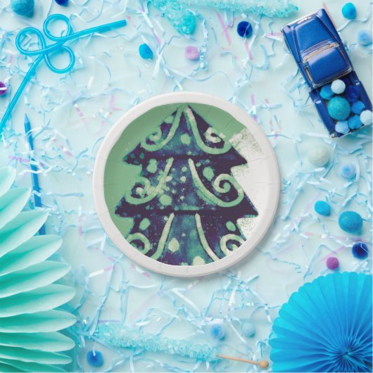 フェスティバルグリーンクリスマスツリーホリデイズ ペーパープレート (パーティー)