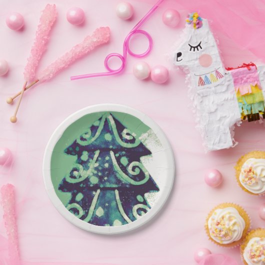 フェスティバルグリーンクリスマスツリーホリデイズ ペーパープレート (パーティー)