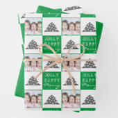 フェスティバルグリーンクリスマスツリー雪家族の写真 ラッピングペーパーシート (インサイチュ)