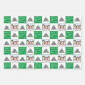 フェスティバルグリーンクリスマスツリー雪家族の写真 ラッピングペーパーシート (正面)