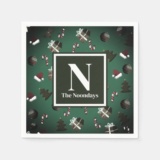 フェスティバルグリーンクリスマスパターン スタンダードカクテルナプキン (正面)