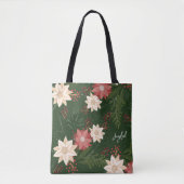 フェスティバルグリーンジョイポインセチクリスマスホリデー トートバッグ (正面)