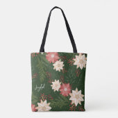 フェスティバルグリーンジョイポインセチクリスマスホリデー トートバッグ (裏面)