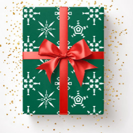 フェスティバルグリーンスノーフレークスクリスマス ラッピングペーパー