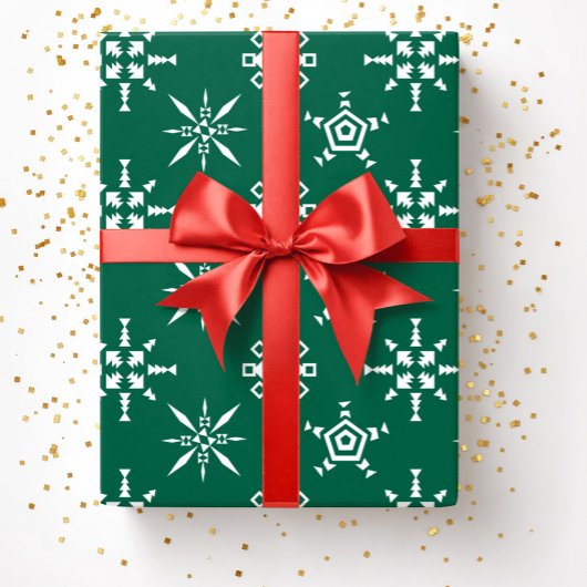 フェスティバルグリーンスノーフレークスクリスマス ラッピングペーパー
