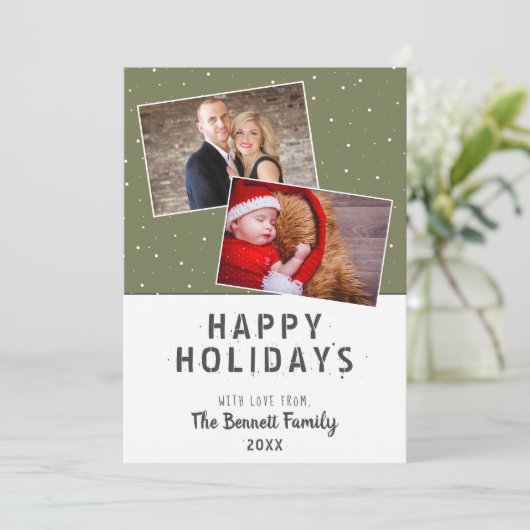 フェスティバルグリーンスノーフレーク2フォトクリスマスカード (スタンド正面)