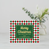 フェスティバルグリーンチェックメリークリスマス金ゴールド 箔シーズンポストカード (立ち正面)