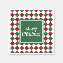 フェスティバルグリーンチェックメリークリスマス スタンダードカクテルナプキン